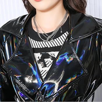 Amazon | 女性 PVC レザーロングオーバーコートブラックホロ